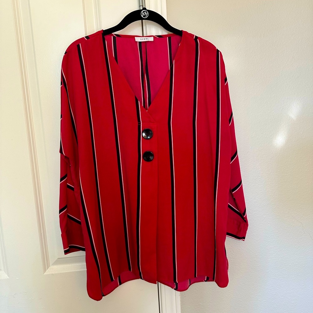 SIONI red and black stripe blouse in small